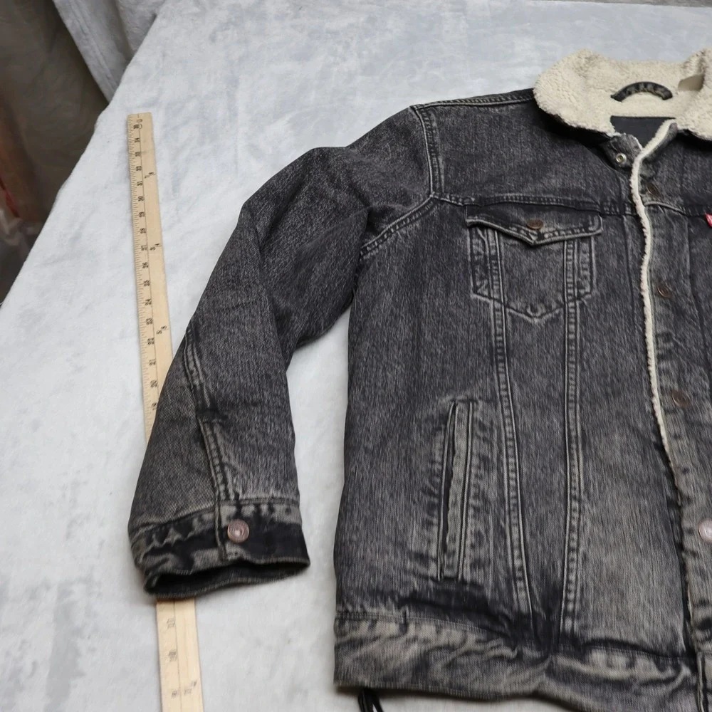 Levis Jacket Men XL Black Black Denim Trucker Sherpa Lined Classic Jean Fade
